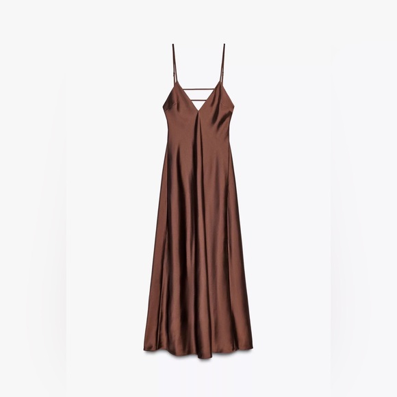 Zara Dresses & Skirts - Zara Elegant Brown Satin Slip Dress Evening Party Wedding Casual